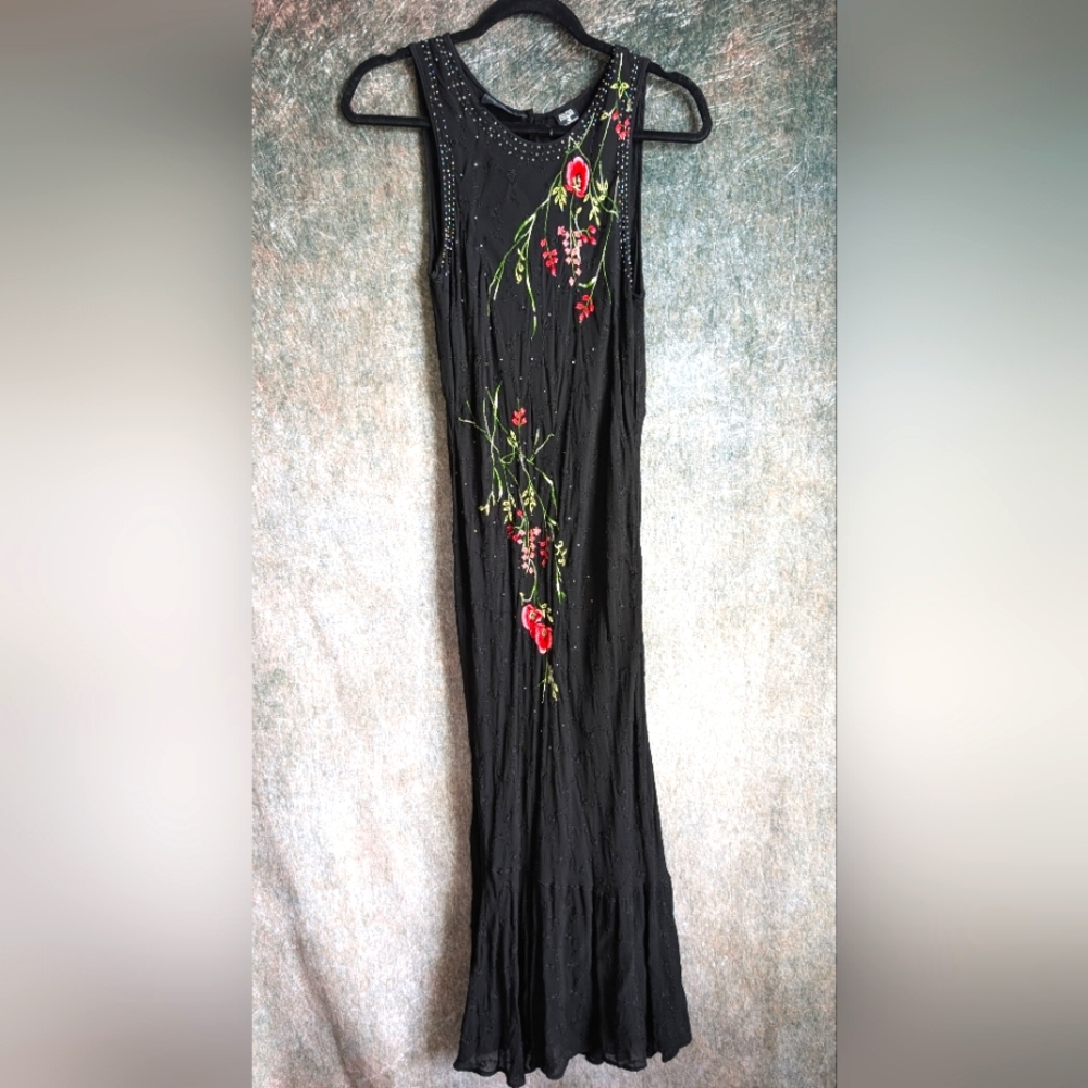Vintage Embroidered & Sequin Bias-Cut Maxi Dress